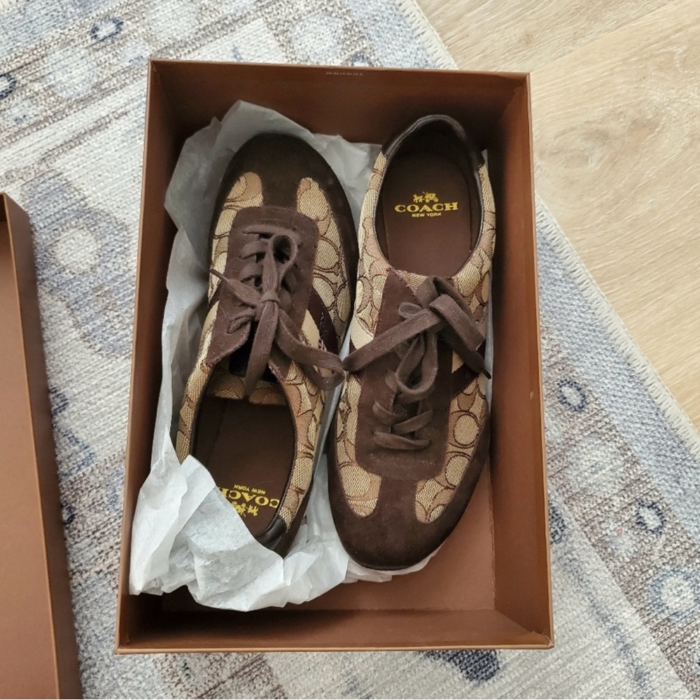 Coach Tan and Brown Monogram Sneakers